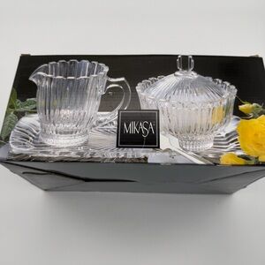 Mikasa Royal Suite Crystal Sugar Bowl w / Lid & Creamer and Tray ***READ***